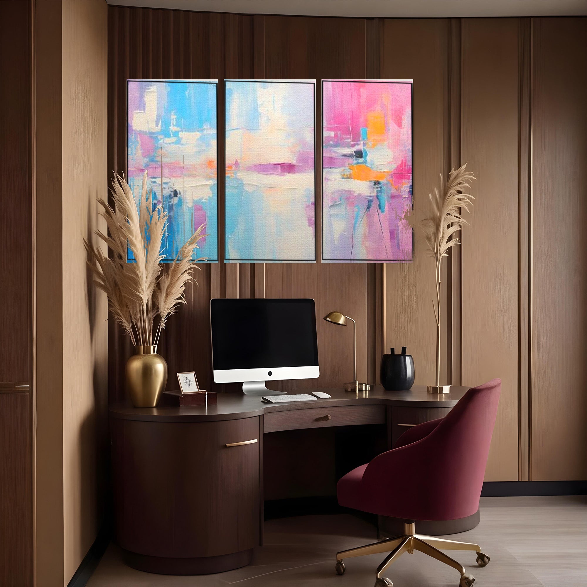 Set 3 Tablouri Canvas Premium LuxCanva® A3-1655, Pink Life, Room, Decorativ, Abstract, Nuante, Cromatic, Living, Culori Vibrante