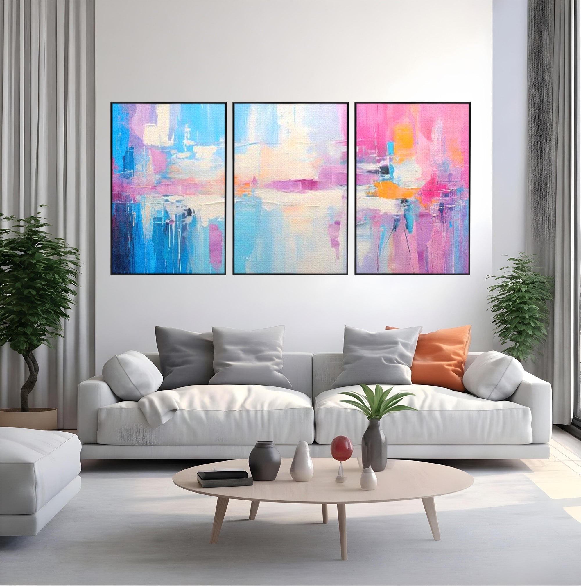 Set 3 Tablouri Canvas Premium LuxCanva® A3-1655, Pink Life, Room, Decorativ, Abstract, Nuante, Cromatic, Living, Culori Vibrante