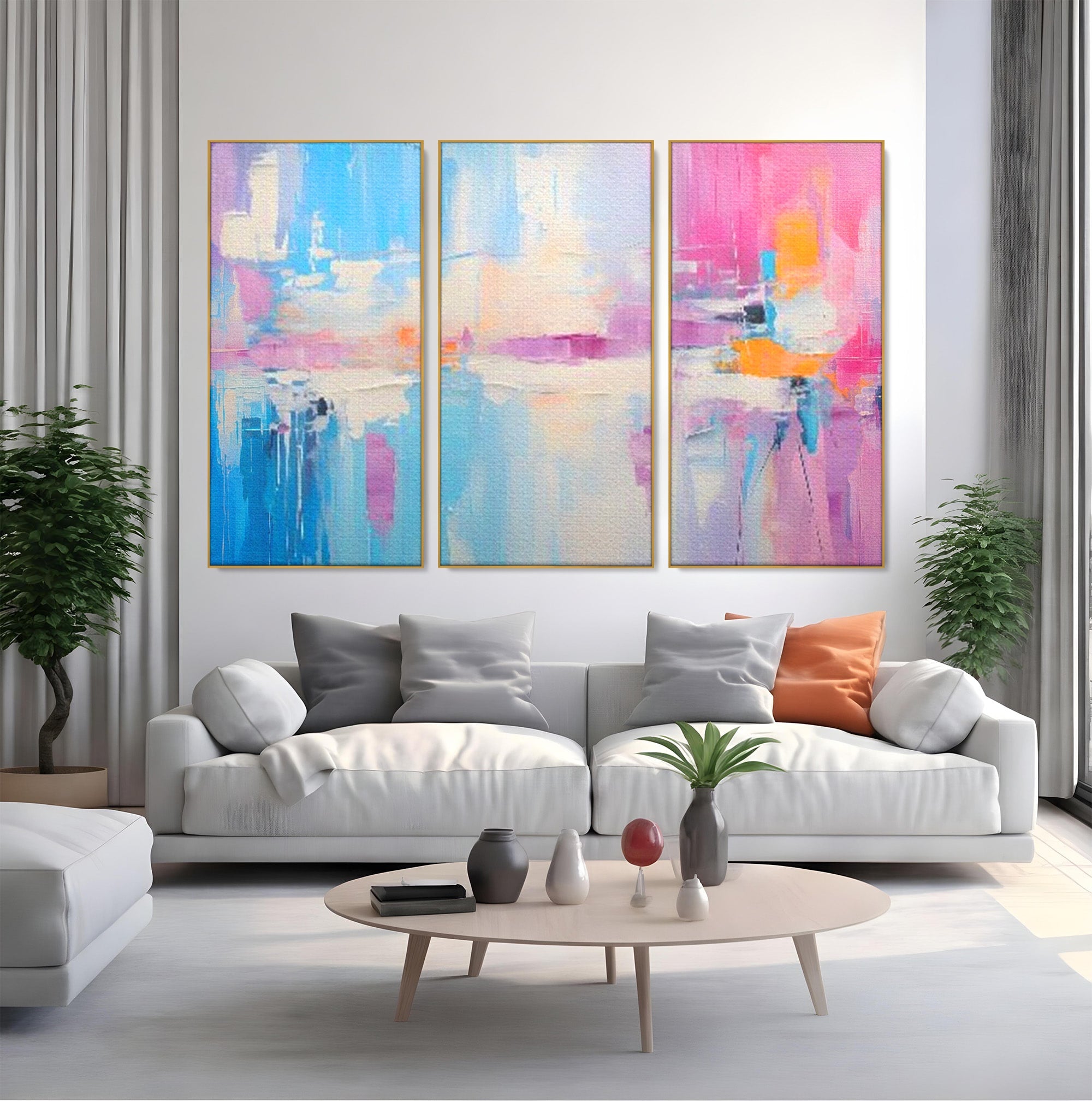 Set 3 Tablouri Canvas Premium LuxCanva® A3-1655, Pink Life, Room, Decorativ, Abstract, Nuante, Cromatic, Living, Culori Vibrante