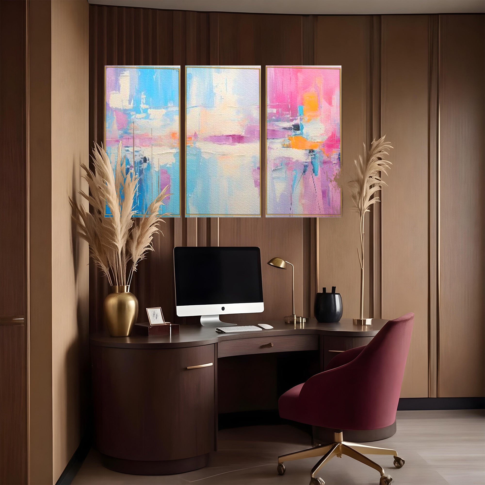 Set 3 Tablouri Canvas Premium LuxCanva® A3-1655, Pink Life, Room, Decorativ, Abstract, Nuante, Cromatic, Living, Culori Vibrante