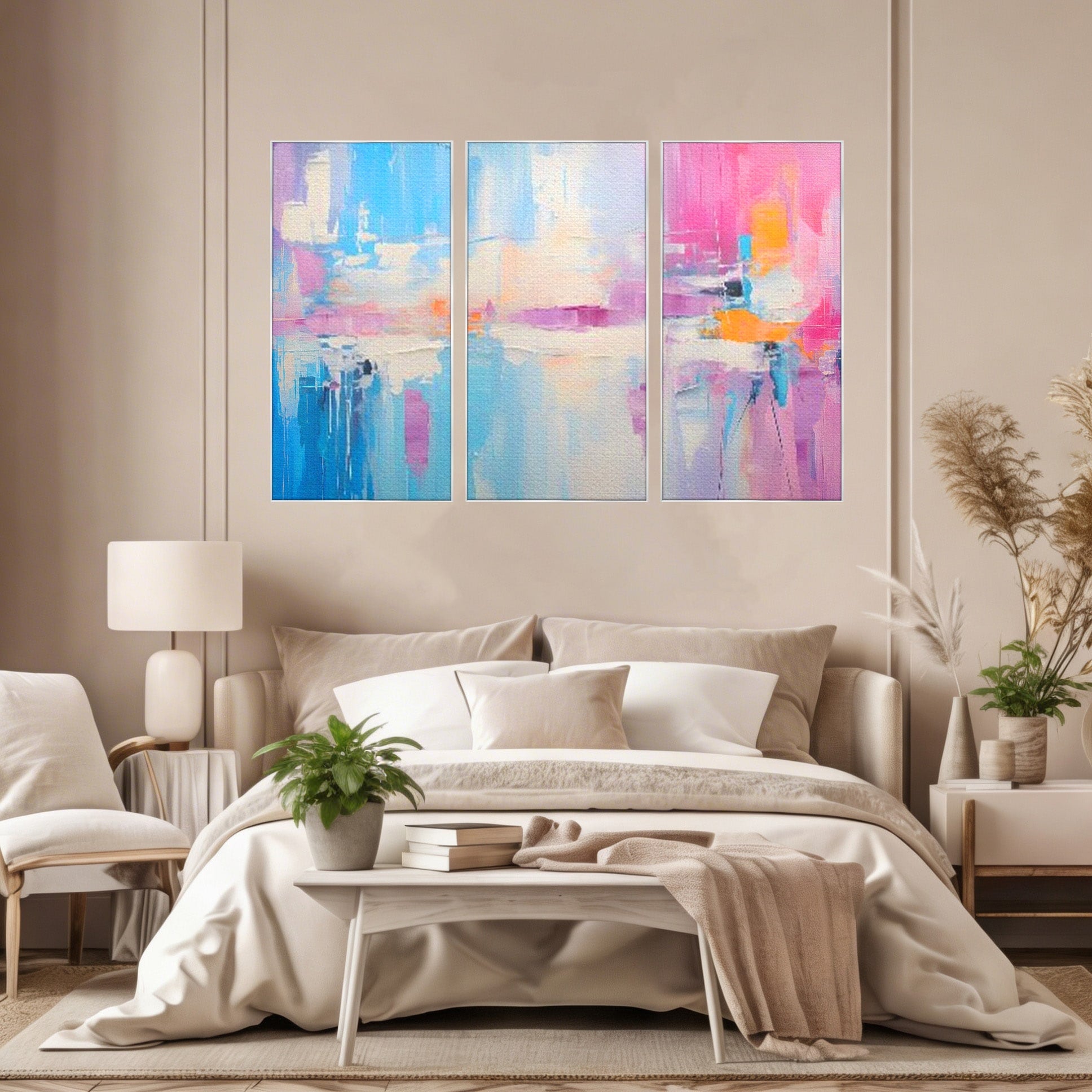 Set 3 Tablouri Canvas Premium LuxCanva® A3-1655, Pink Life, Room, Decorativ, Abstract, Nuante, Cromatic, Living, Culori Vibrante