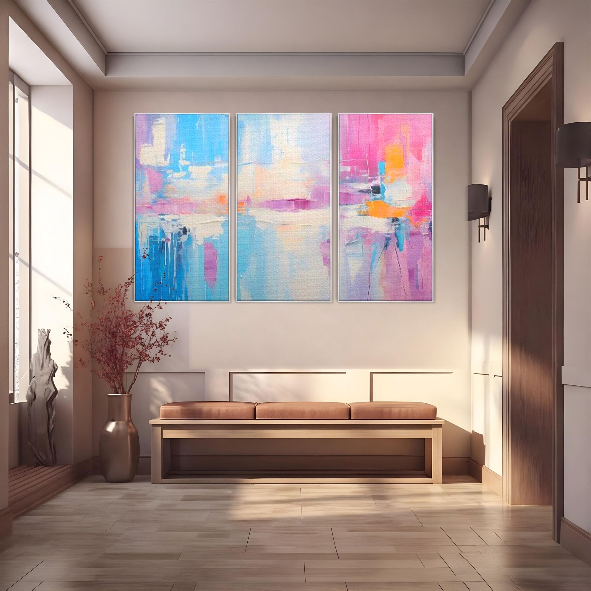 Set 3 Tablouri Canvas Premium LuxCanva® A3-1655, Pink Life, Room, Decorativ, Abstract, Nuante, Cromatic, Living, Culori Vibrante