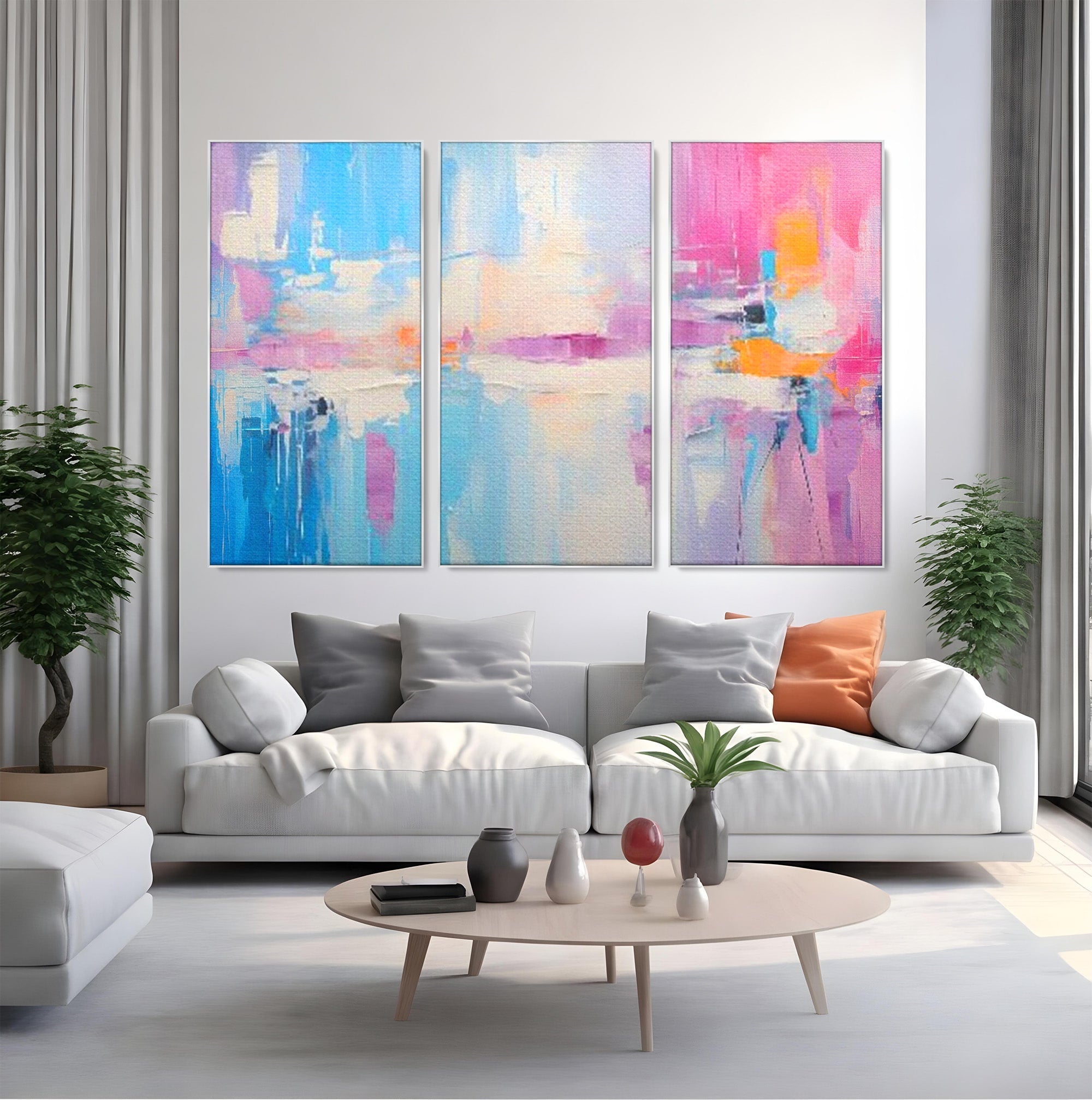 Set 3 Tablouri Canvas Premium LuxCanva® A3-1655, Pink Life, Room, Decorativ, Abstract, Nuante, Cromatic, Living, Culori Vibrante