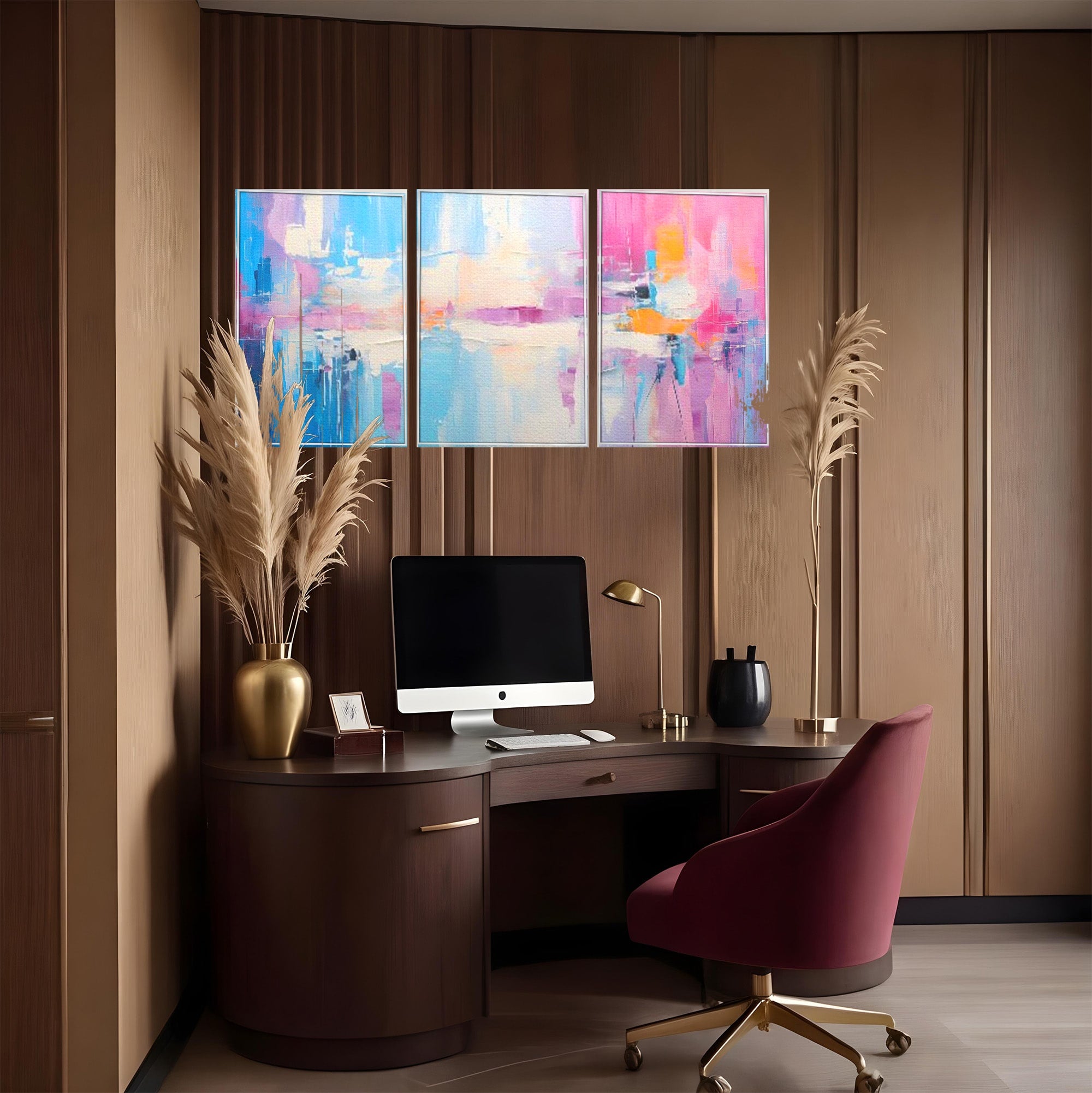 Set 3 Tablouri Canvas Premium LuxCanva® A3-1655, Pink Life, Room, Decorativ, Abstract, Nuante, Cromatic, Living, Culori Vibrante