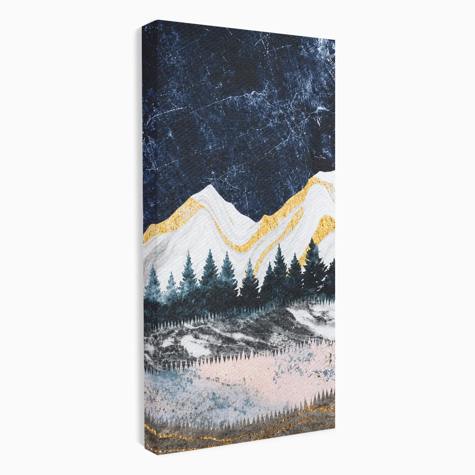 Set 3 Tablouri Canvas Premium LuxCanva® A3-1752, Peisaj Montan Nocturn, Peisaj, Munti, Luna, Noapte, Natura, Living, Dormitor, Culori Vibrante
