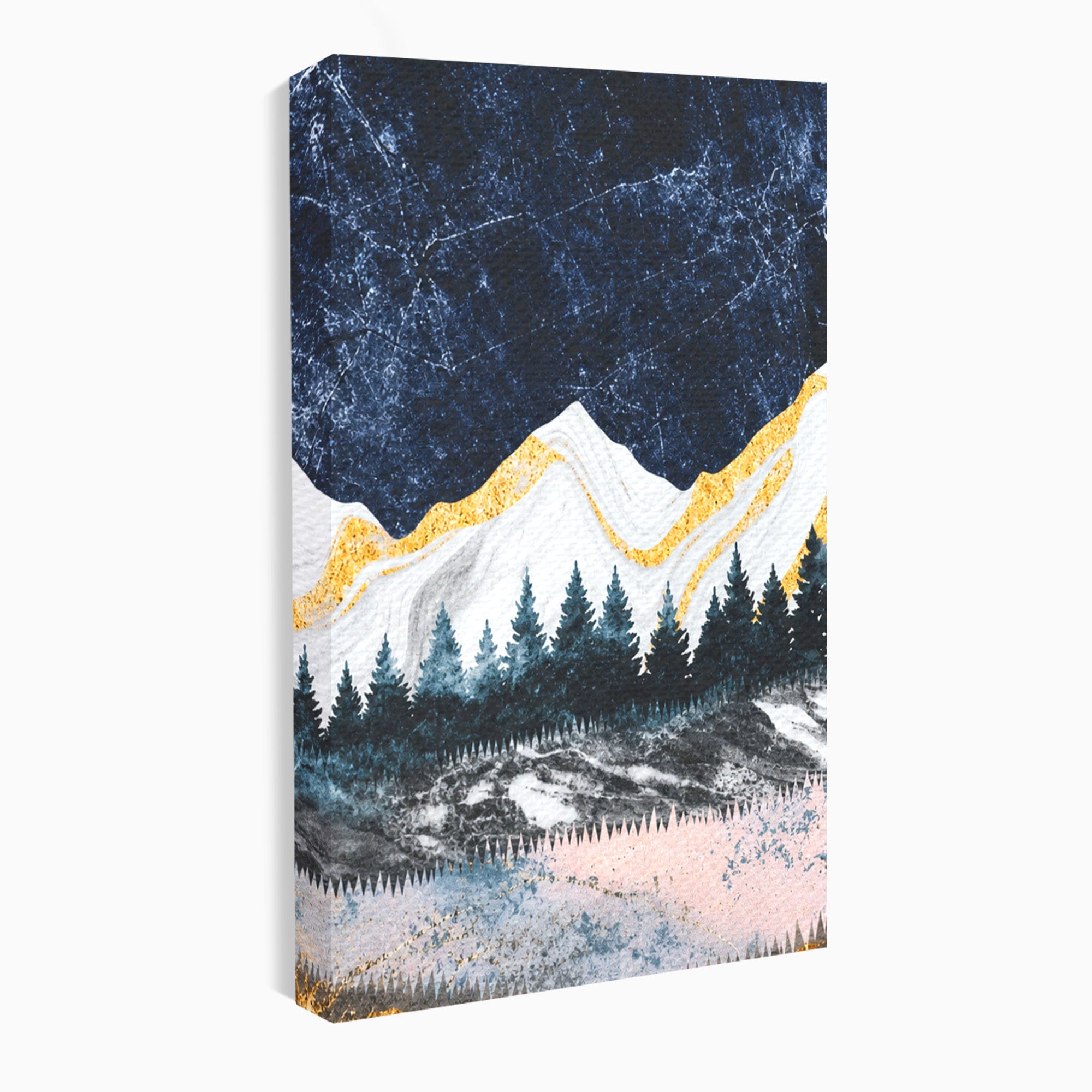 Set 3 Tablouri Canvas Premium LuxCanva® A3-1752, Peisaj Montan Nocturn, Peisaj, Munti, Luna, Noapte, Natura, Living, Dormitor, Culori Vibrante