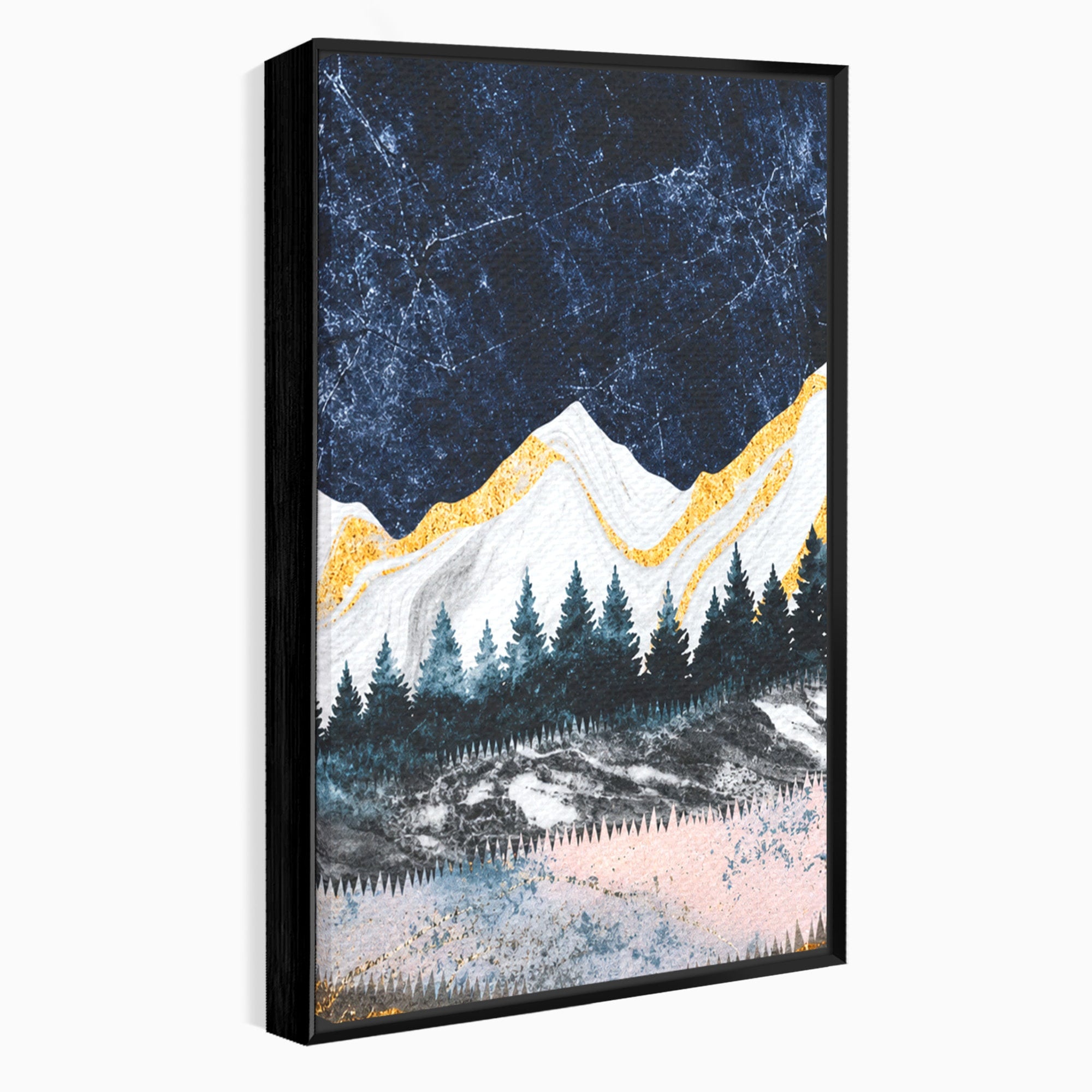 Set 3 Tablouri Canvas Premium LuxCanva® A3-1752, Peisaj Montan Nocturn, Peisaj, Munti, Luna, Noapte, Natura, Living, Dormitor, Culori Vibrante