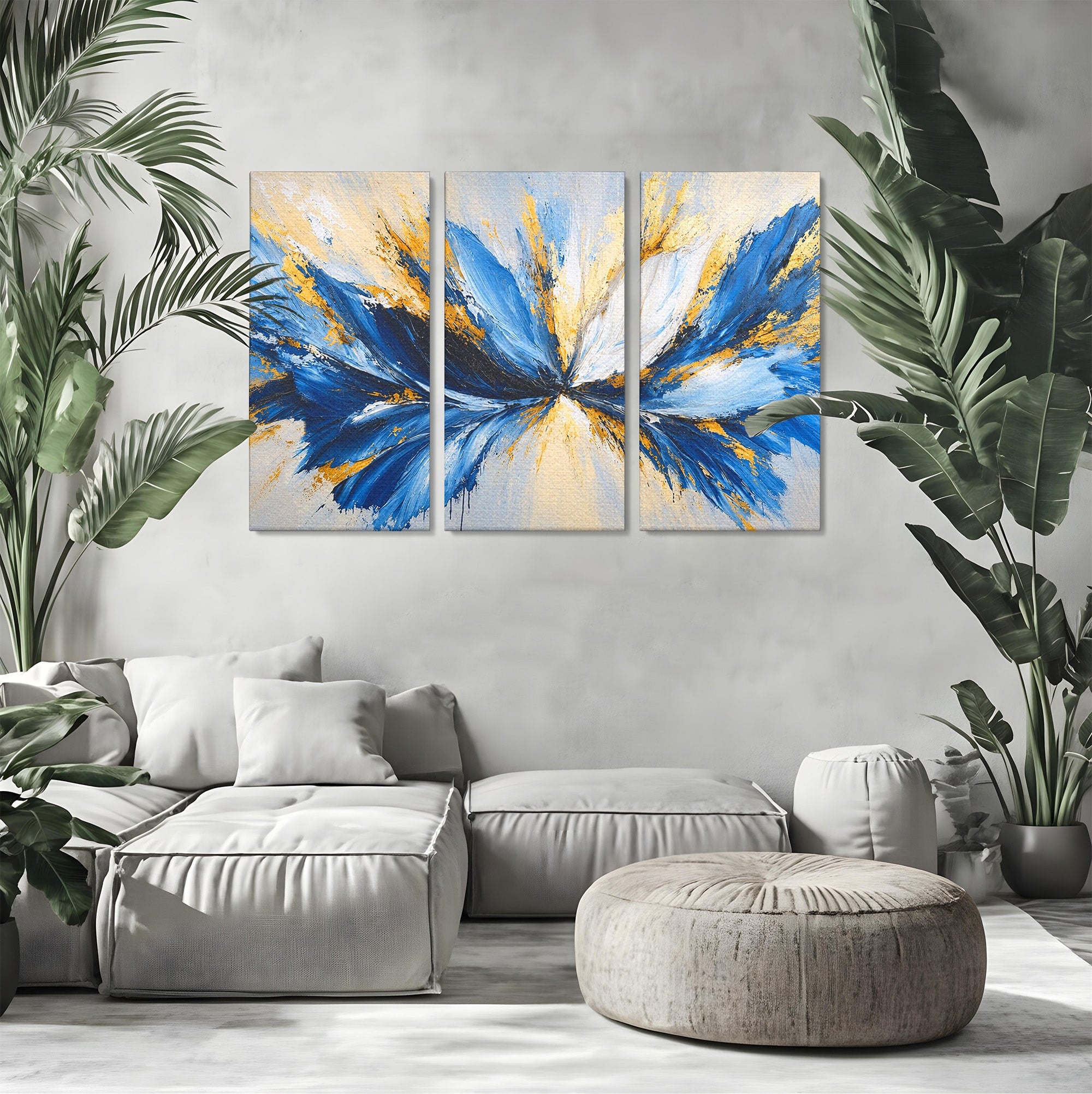 Set 3 Tablouri Canvas Premium LuxCanva® A3-1842, Explozie Abstracta, Abstract, Arta Moderna, Explozie, Living, Birou, Culori Vibrante