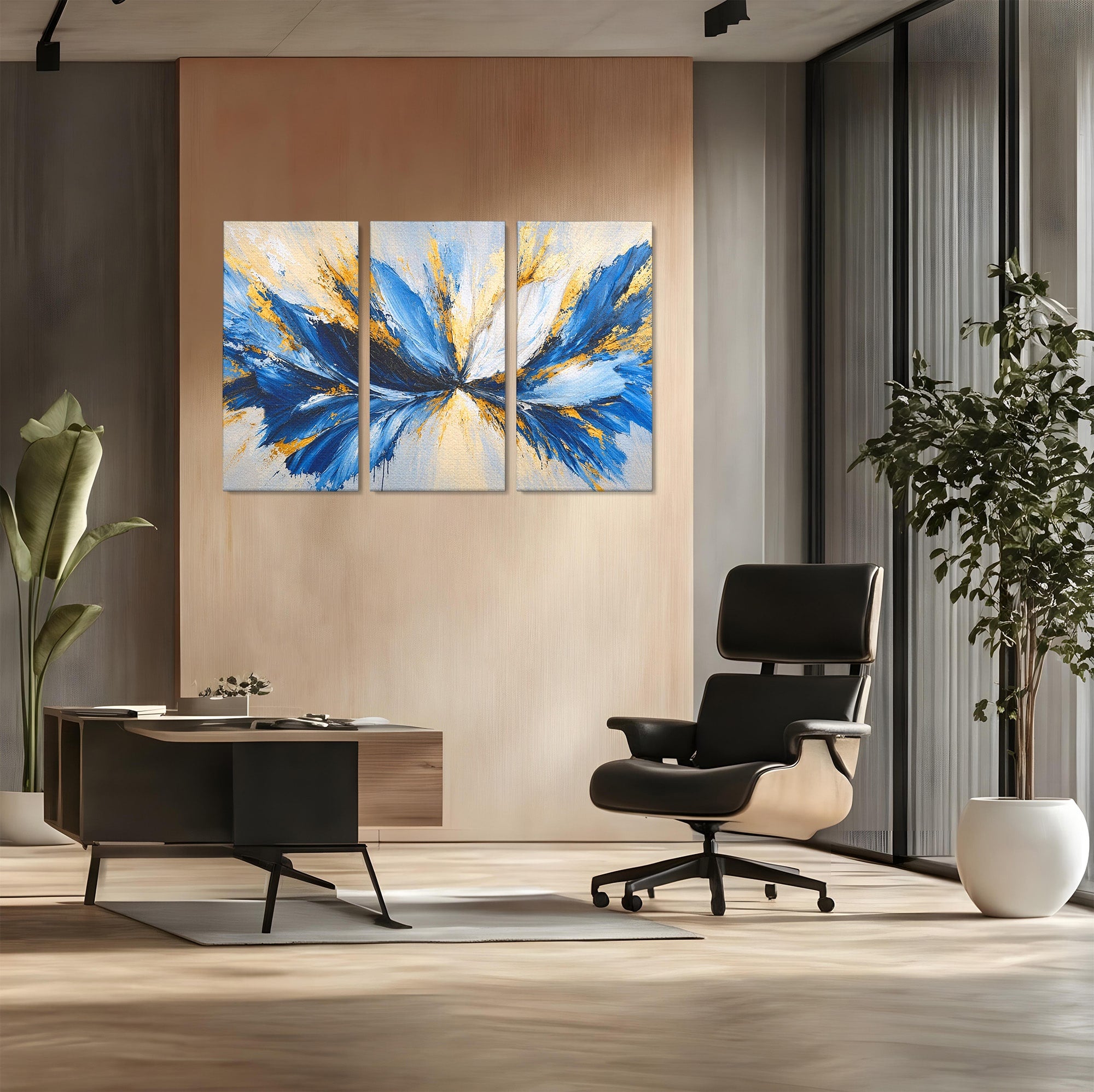 Set 3 Tablouri Canvas Premium LuxCanva® A3-1842, Explozie Abstracta, Abstract, Arta Moderna, Explozie, Living, Birou, Culori Vibrante
