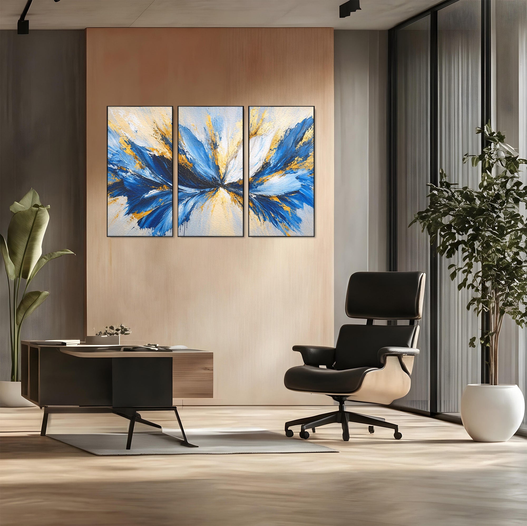 Set 3 Tablouri Canvas Premium LuxCanva® A3-1842, Explozie Abstracta, Abstract, Arta Moderna, Explozie, Living, Birou, Culori Vibrante