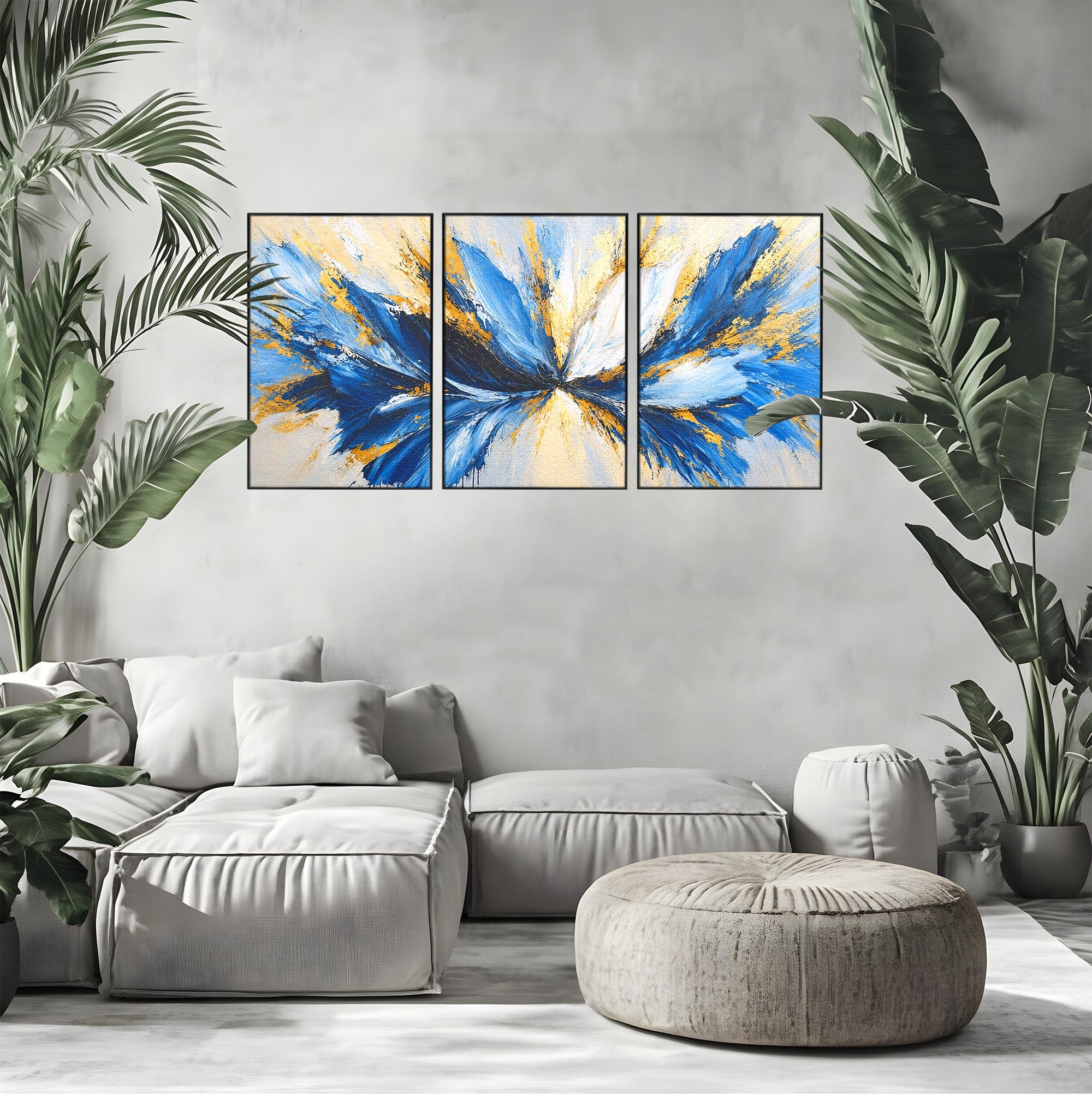 Set 3 Tablouri Canvas Premium LuxCanva® A3-1842, Explozie Abstracta, Abstract, Arta Moderna, Explozie, Living, Birou, Culori Vibrante