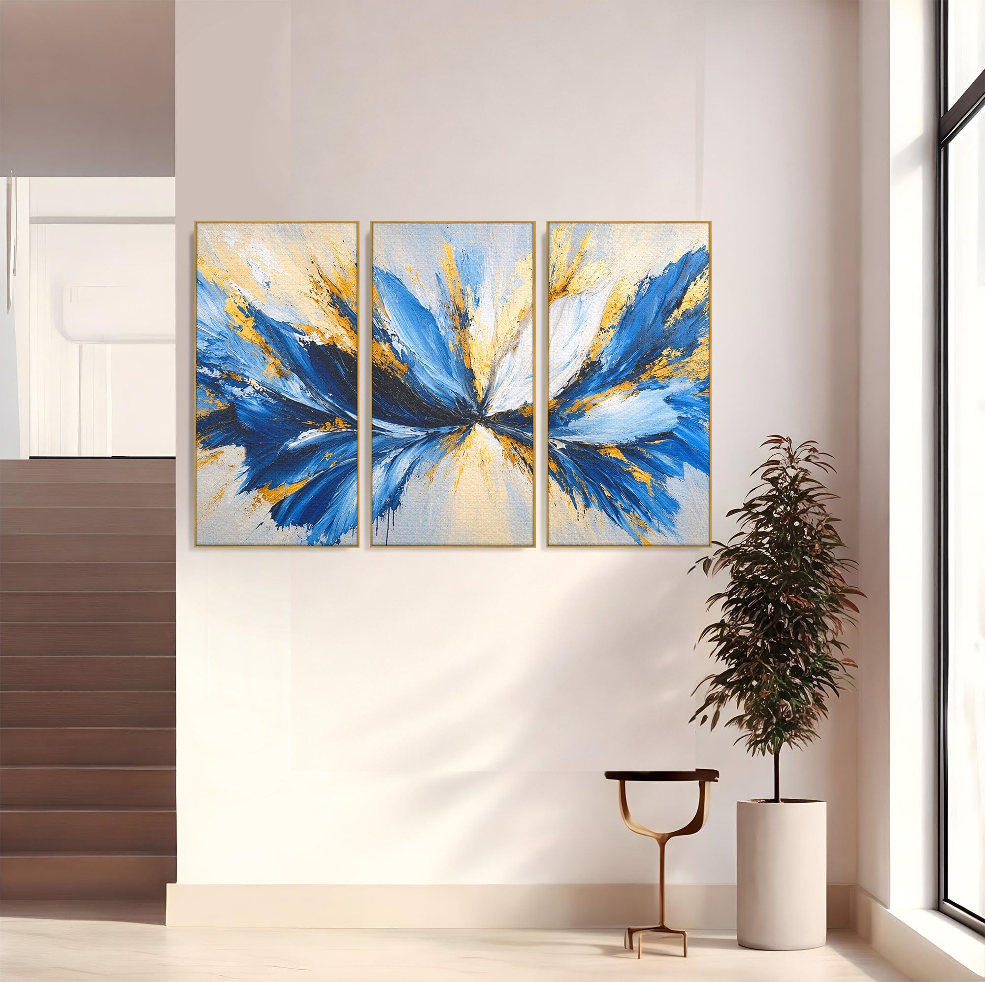 Set 3 Tablouri Canvas Premium LuxCanva® A3-1842, Explozie Abstracta, Abstract, Arta Moderna, Explozie, Living, Birou, Culori Vibrante