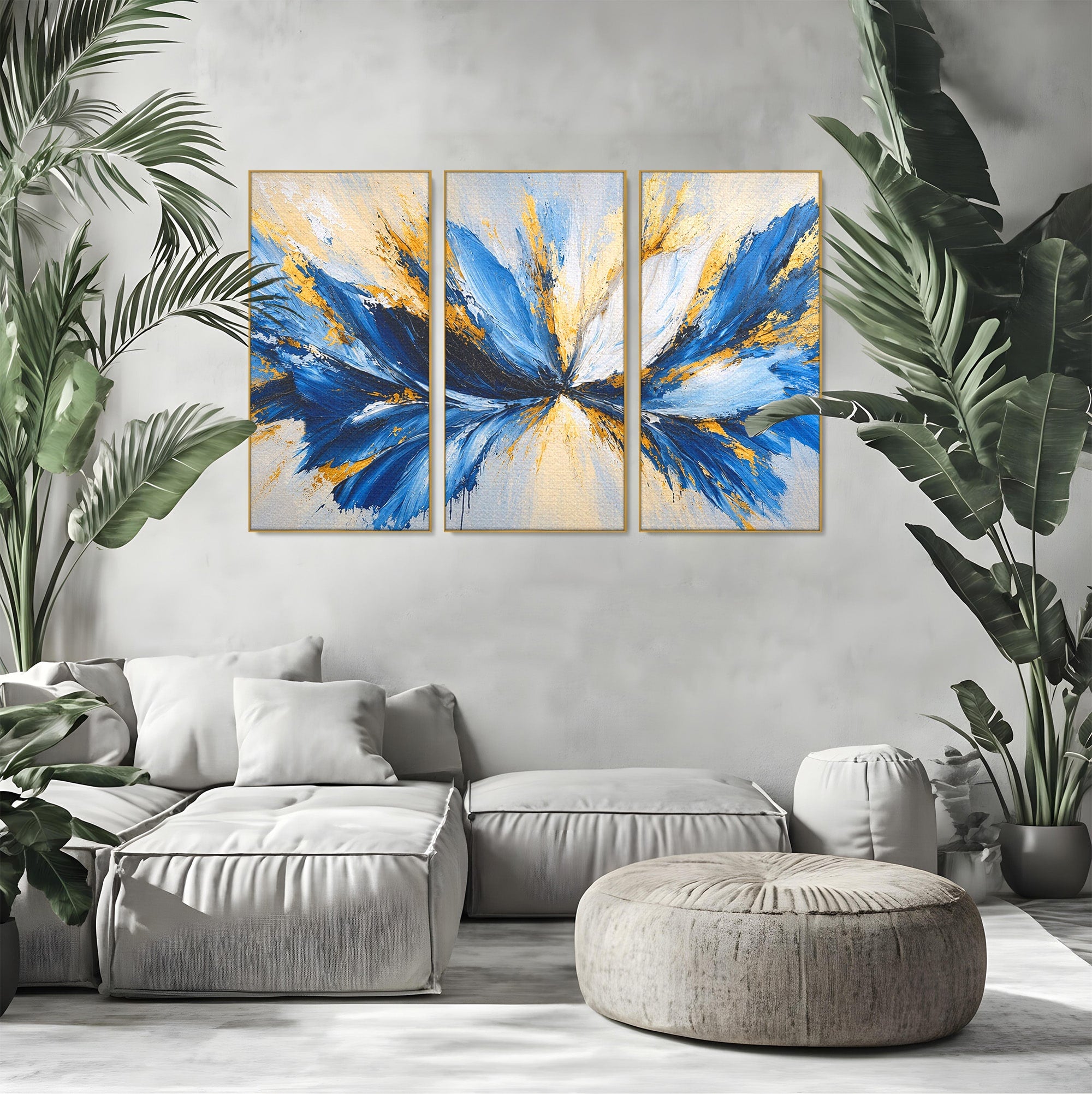 Set 3 Tablouri Canvas Premium LuxCanva® A3-1842, Explozie Abstracta, Abstract, Arta Moderna, Explozie, Living, Birou, Culori Vibrante