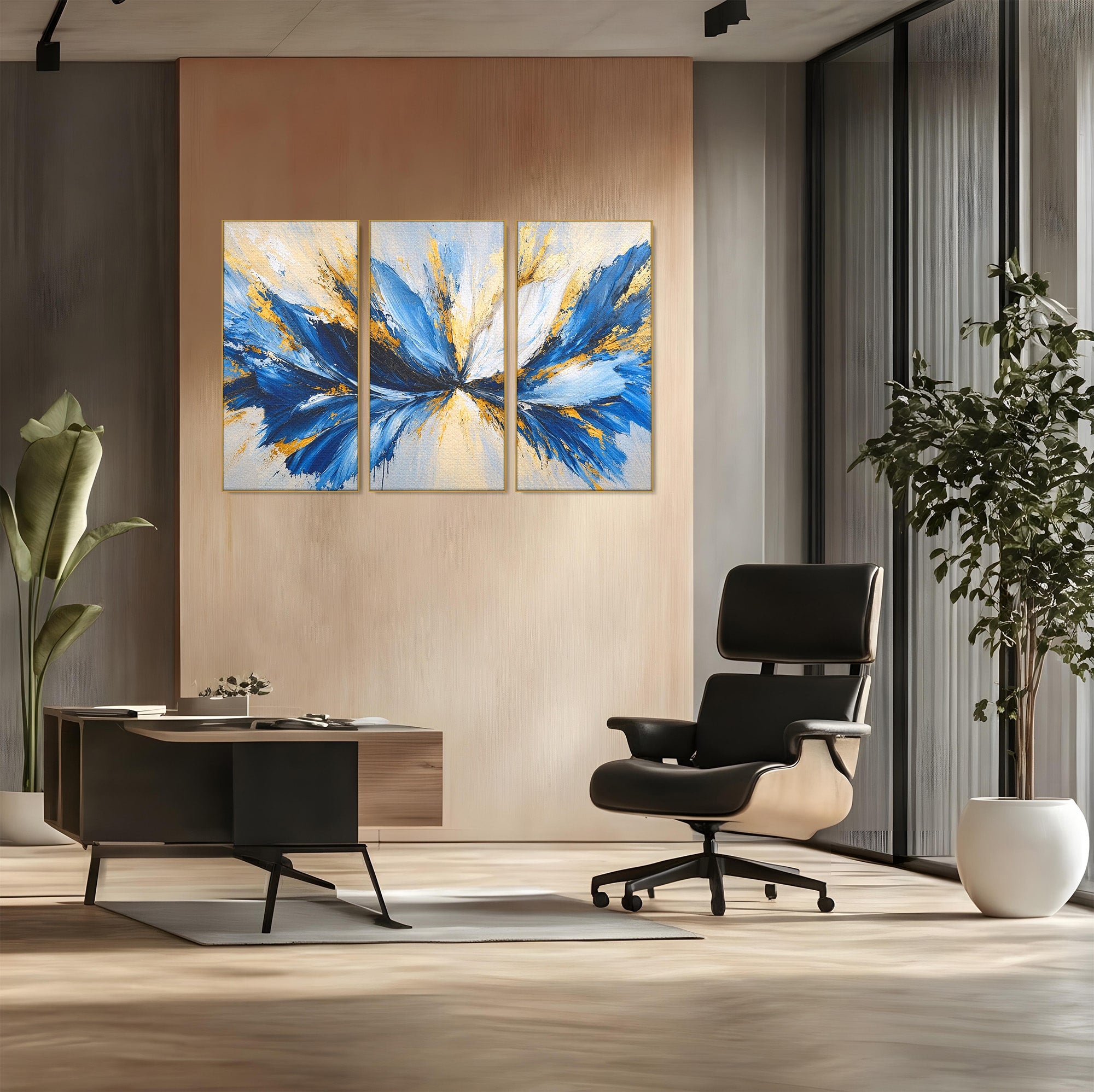 Set 3 Tablouri Canvas Premium LuxCanva® A3-1842, Explozie Abstracta, Abstract, Arta Moderna, Explozie, Living, Birou, Culori Vibrante