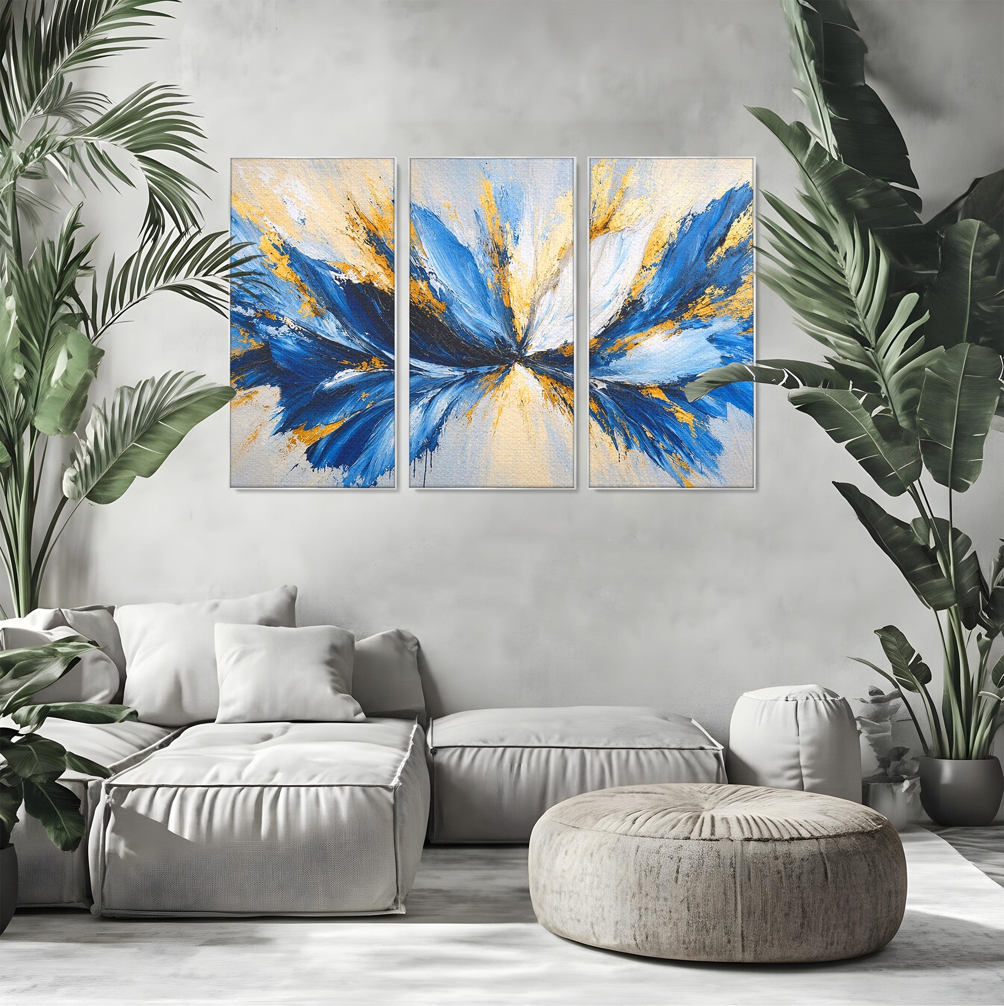Set 3 Tablouri Canvas Premium LuxCanva® A3-1842, Explozie Abstracta, Abstract, Arta Moderna, Explozie, Living, Birou, Culori Vibrante