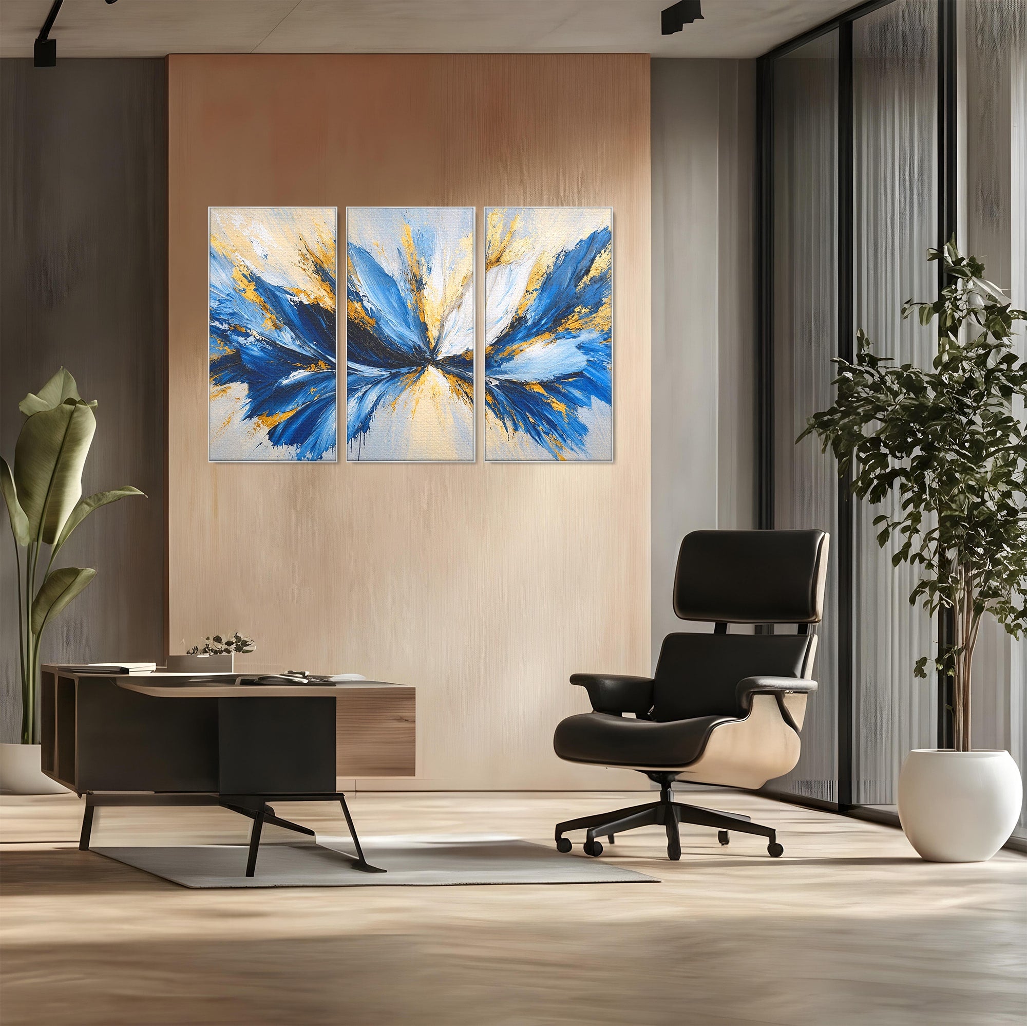 Set 3 Tablouri Canvas Premium LuxCanva® A3-1842, Explozie Abstracta, Abstract, Arta Moderna, Explozie, Living, Birou, Culori Vibrante