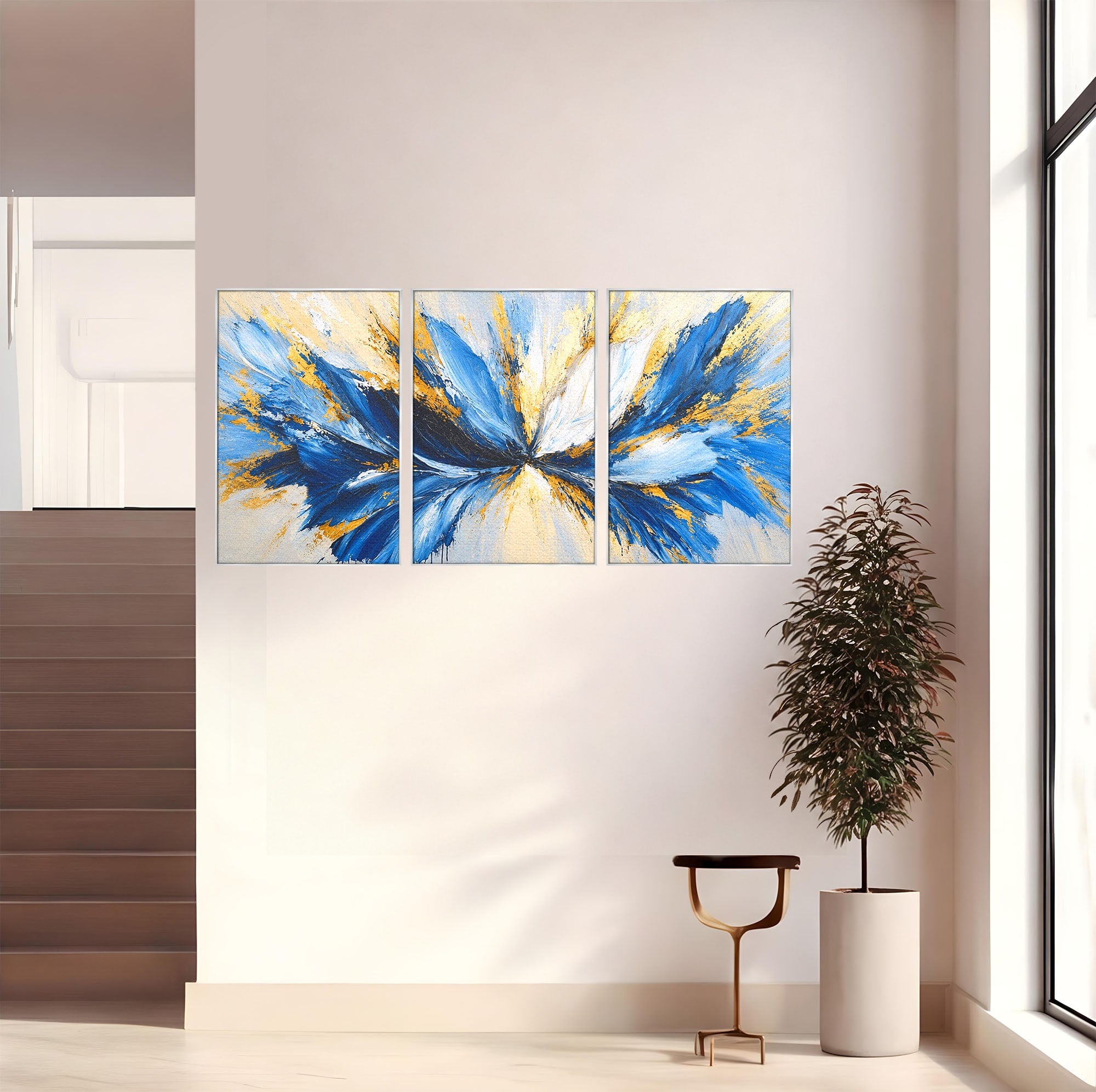 Set 3 Tablouri Canvas Premium LuxCanva® A3-1842, Explozie Abstracta, Abstract, Arta Moderna, Explozie, Living, Birou, Culori Vibrante
