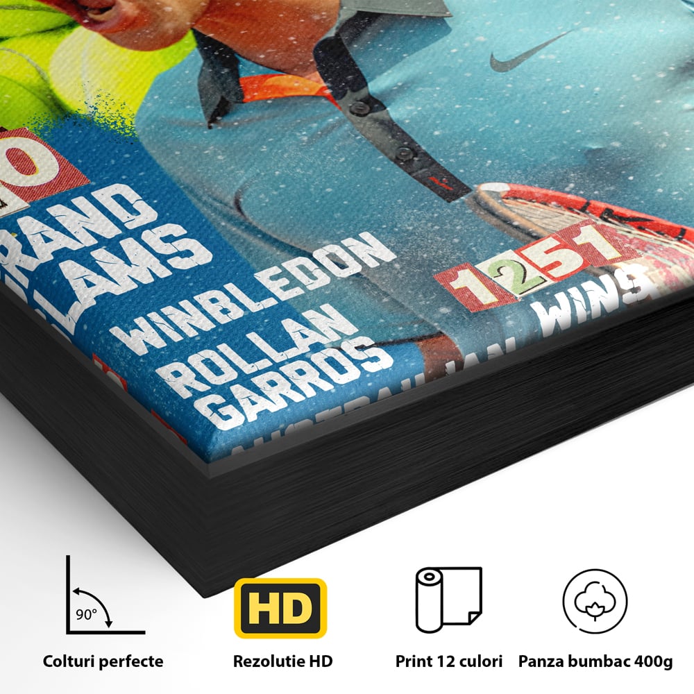 Tablou Canvas Premium LuxCanva® B1004, Roger Federer , Decorativ, Sportiv, Vedete, Tenis, Campioni, Culori Vibrante
