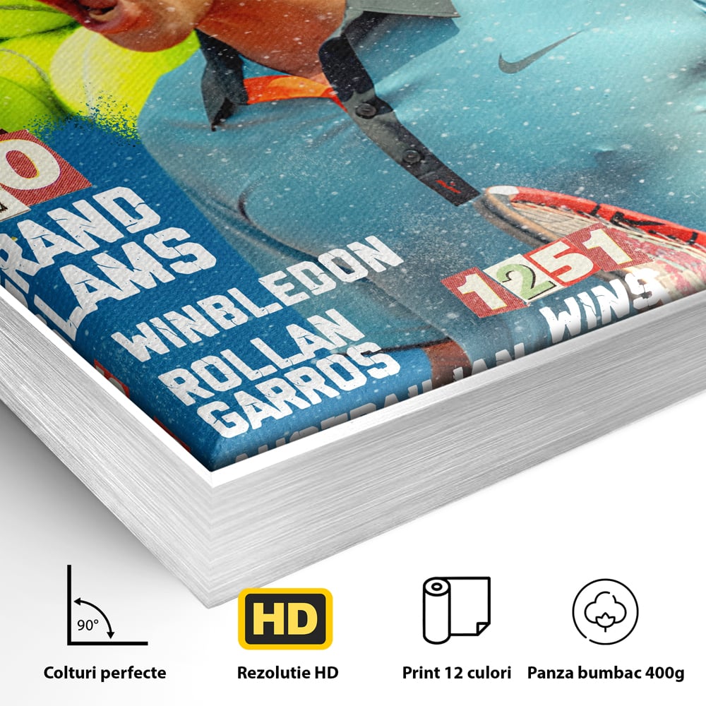 Tablou Canvas Premium LuxCanva® B1004, Roger Federer , Decorativ, Sportiv, Vedete, Tenis, Campioni, Culori Vibrante