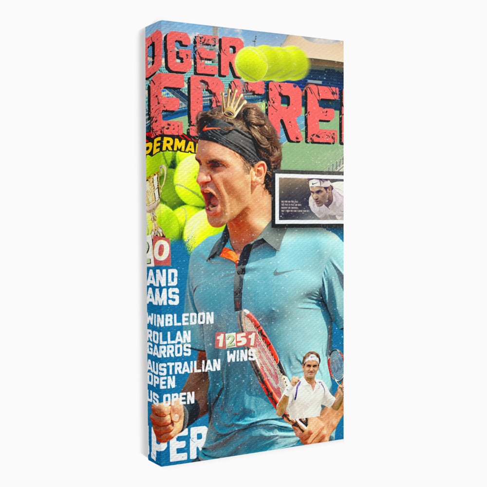 Tablou Canvas Premium LuxCanva® B1004, Roger Federer , Decorativ, Sportiv, Vedete, Tenis, Campioni, Culori Vibrante