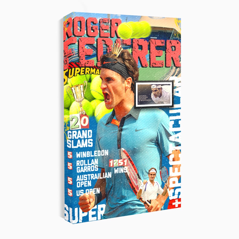 Tablou Canvas Premium LuxCanva® B1004, Roger Federer , Decorativ, Sportiv, Vedete, Tenis, Campioni, Culori Vibrante