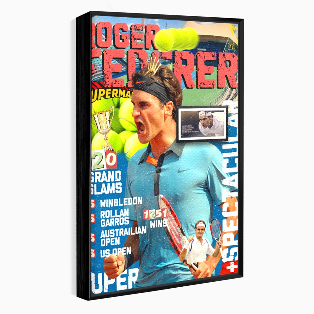 Tablou Canvas Premium LuxCanva® B1004, Roger Federer , Decorativ, Sportiv, Vedete, Tenis, Campioni, Culori Vibrante