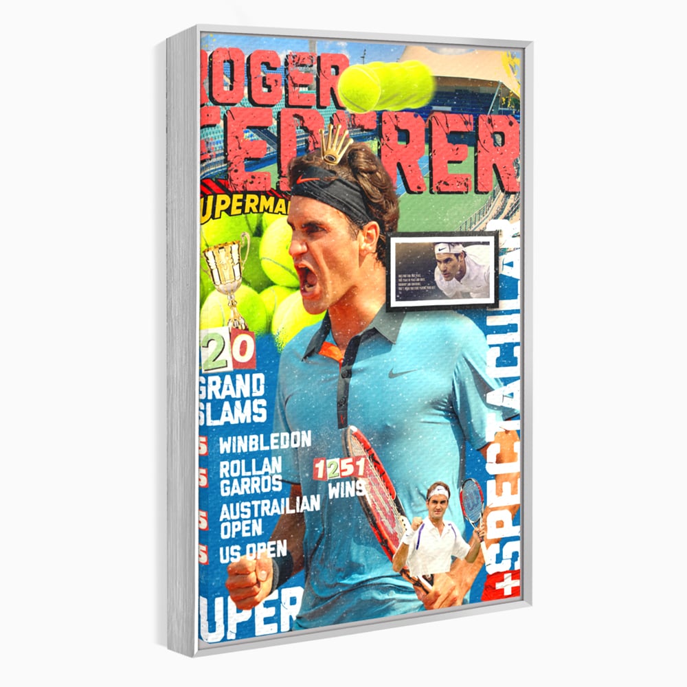 Tablou Canvas Premium LuxCanva® B1004, Roger Federer , Decorativ, Sportiv, Vedete, Tenis, Campioni, Culori Vibrante