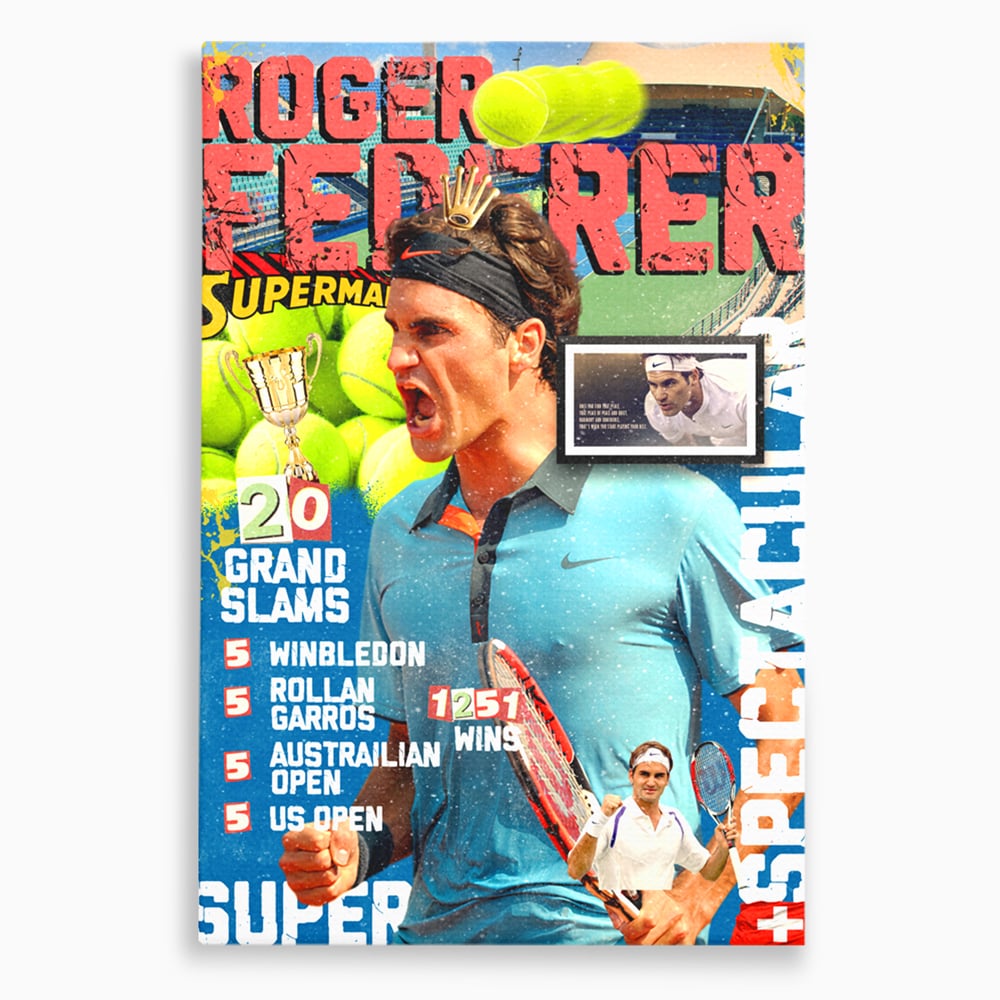 Tablou Canvas Premium LuxCanva® B1004, Roger Federer , Decorativ, Sportiv, Vedete, Tenis, Campioni, Culori Vibrante
