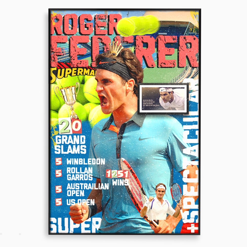 Tablou Canvas Premium LuxCanva® B1004, Roger Federer , Decorativ, Sportiv, Vedete, Tenis, Campioni, Culori Vibrante