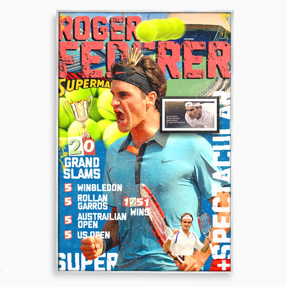 Tablou Canvas Premium LuxCanva® B1004, Roger Federer , Decorativ, Sportiv, Vedete, Tenis, Campioni, Culori Vibrante