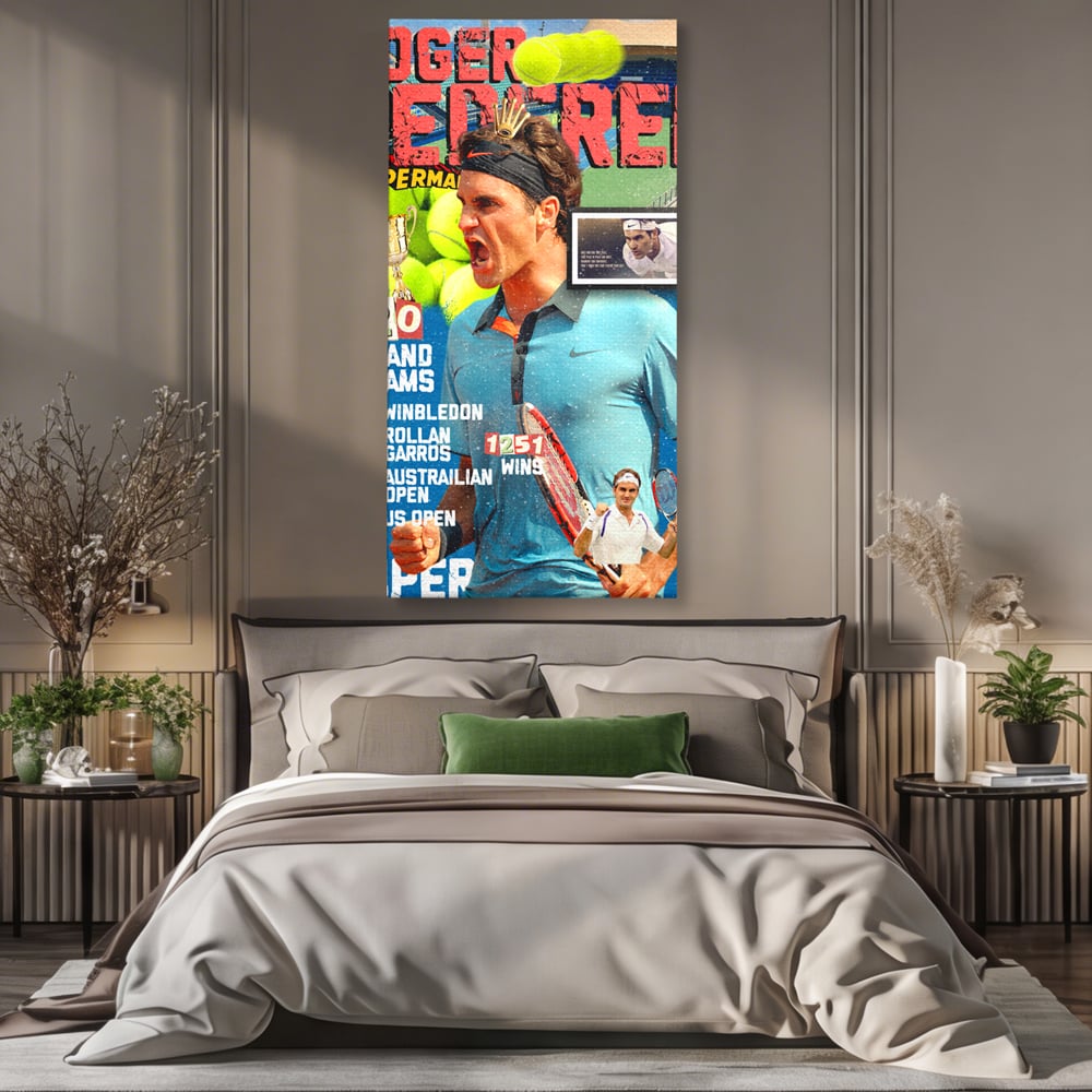 Tablou Canvas Premium LuxCanva® B1004, Roger Federer , Decorativ, Sportiv, Vedete, Tenis, Campioni, Culori Vibrante