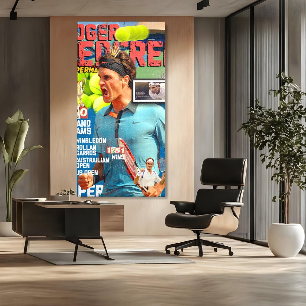 Tablou Canvas Premium LuxCanva® B1004, Roger Federer , Decorativ, Sportiv, Vedete, Tenis, Campioni, Culori Vibrante