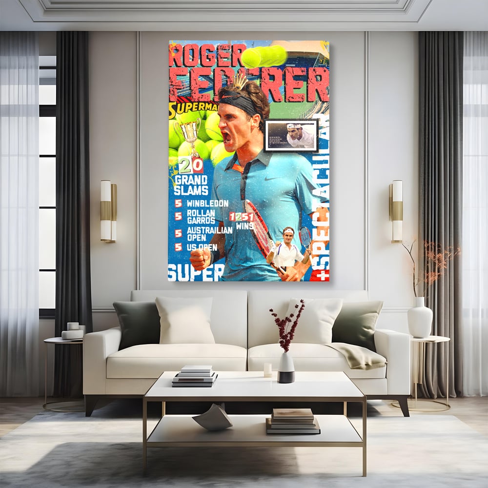Tablou Canvas Premium LuxCanva® B1004, Roger Federer , Decorativ, Sportiv, Vedete, Tenis, Campioni, Culori Vibrante