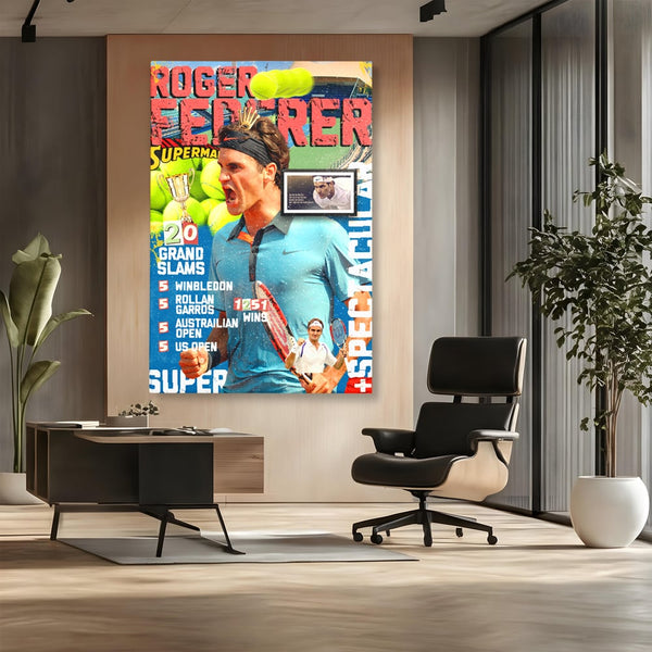 Tablou Canvas Premium LuxCanva® B1004, Roger Federer , Decorativ, Sportiv, Vedete, Tenis, Campioni, Culori Vibrante