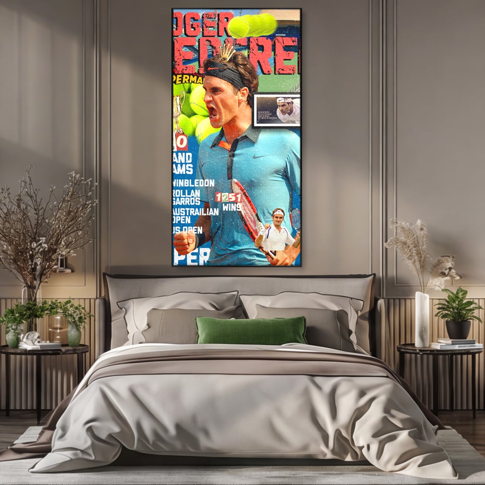 Tablou Canvas Premium LuxCanva® B1004, Roger Federer , Decorativ, Sportiv, Vedete, Tenis, Campioni, Culori Vibrante