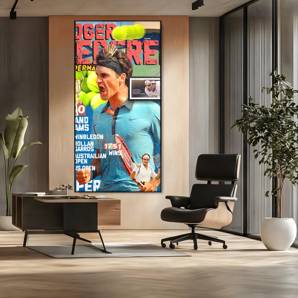 Tablou Canvas Premium LuxCanva® B1004, Roger Federer , Decorativ, Sportiv, Vedete, Tenis, Campioni, Culori Vibrante