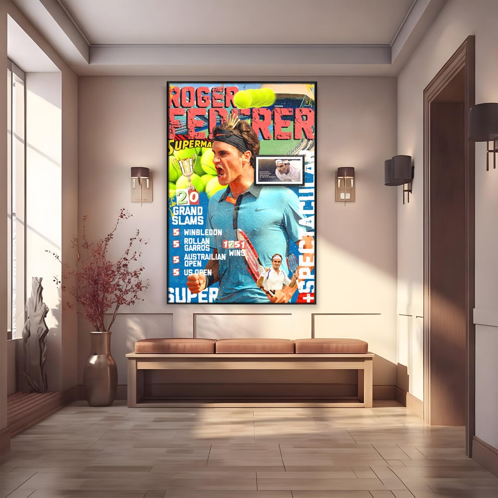 Tablou Canvas Premium LuxCanva® B1004, Roger Federer , Decorativ, Sportiv, Vedete, Tenis, Campioni, Culori Vibrante