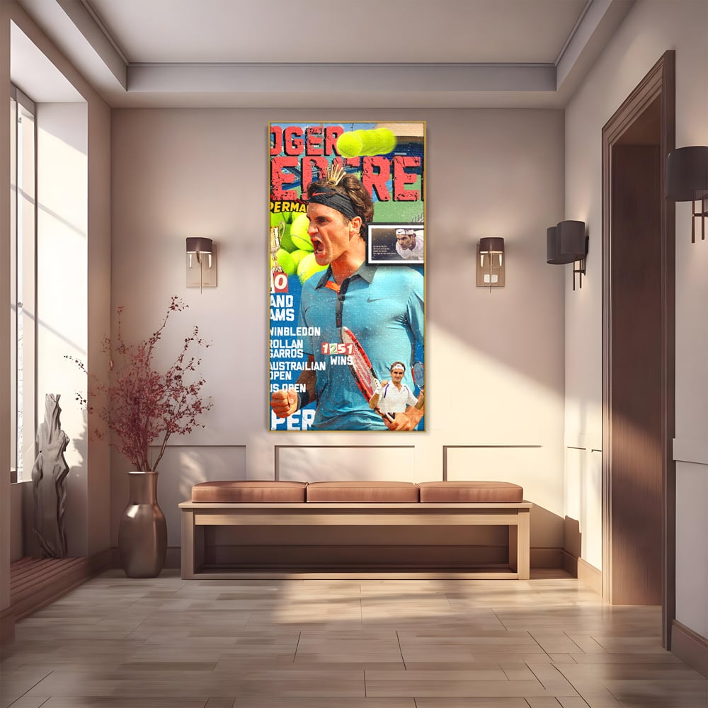 Tablou Canvas Premium LuxCanva® B1004, Roger Federer , Decorativ, Sportiv, Vedete, Tenis, Campioni, Culori Vibrante