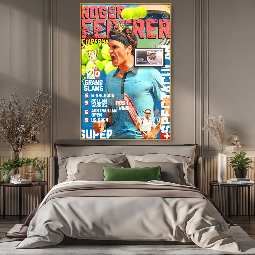 Tablou Canvas Premium LuxCanva® B1004, Roger Federer , Decorativ, Sportiv, Vedete, Tenis, Campioni, Culori Vibrante