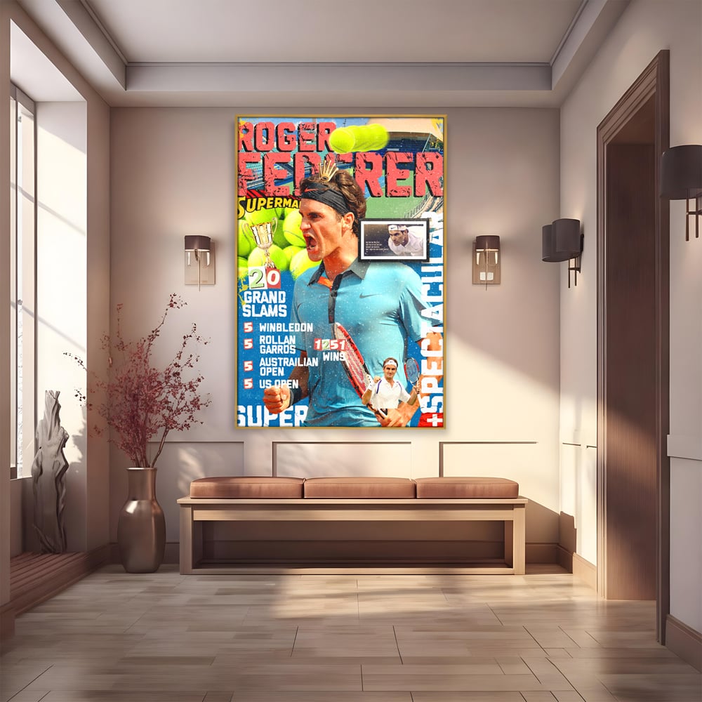 Tablou Canvas Premium LuxCanva® B1004, Roger Federer , Decorativ, Sportiv, Vedete, Tenis, Campioni, Culori Vibrante