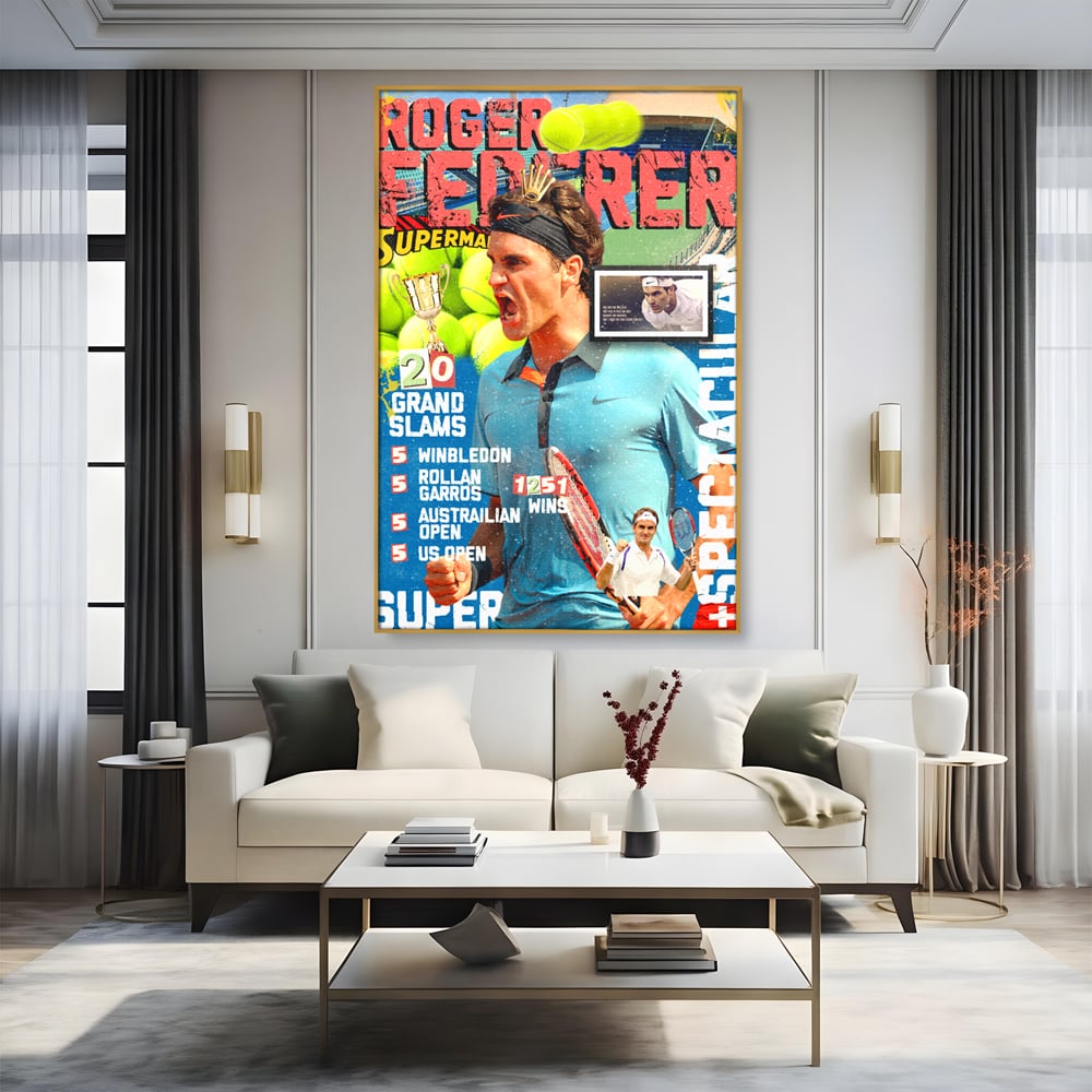 Tablou Canvas Premium LuxCanva® B1004, Roger Federer , Decorativ, Sportiv, Vedete, Tenis, Campioni, Culori Vibrante