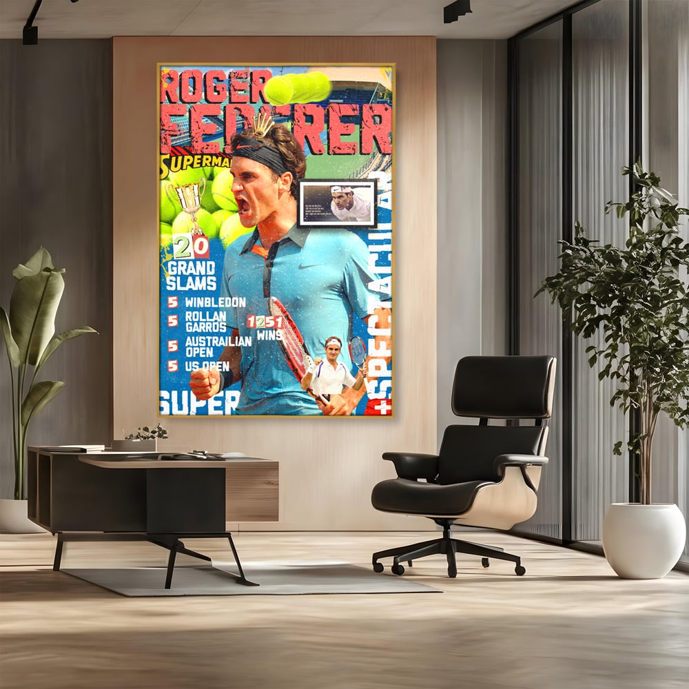 Tablou Canvas Premium LuxCanva® B1004, Roger Federer , Decorativ, Sportiv, Vedete, Tenis, Campioni, Culori Vibrante