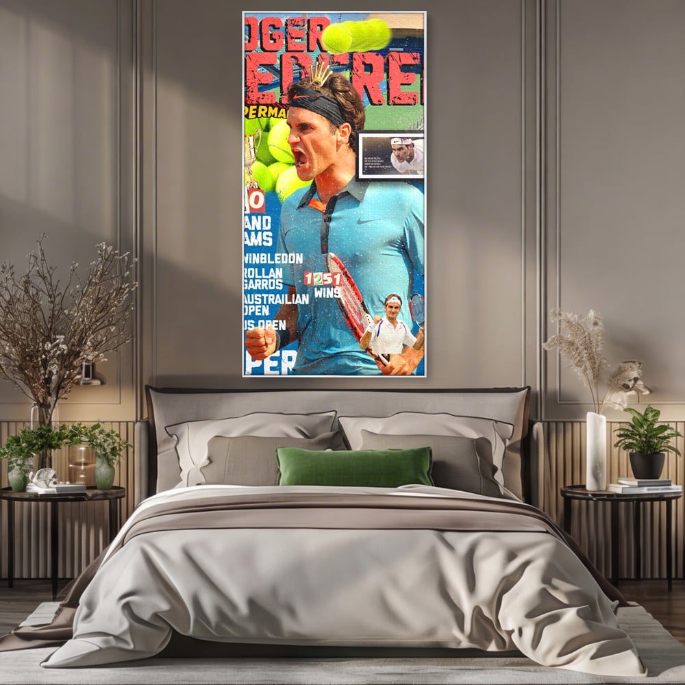 Tablou Canvas Premium LuxCanva® B1004, Roger Federer , Decorativ, Sportiv, Vedete, Tenis, Campioni, Culori Vibrante