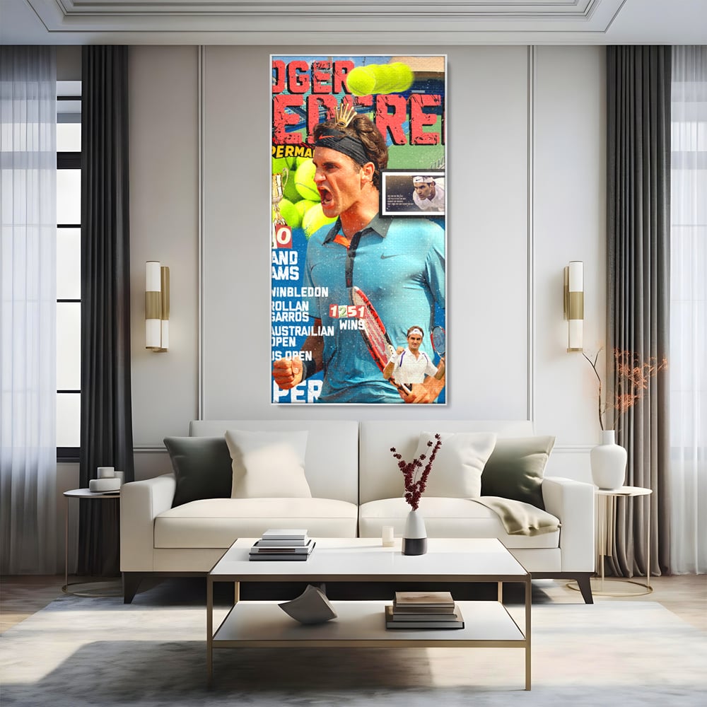 Tablou Canvas Premium LuxCanva® B1004, Roger Federer , Decorativ, Sportiv, Vedete, Tenis, Campioni, Culori Vibrante