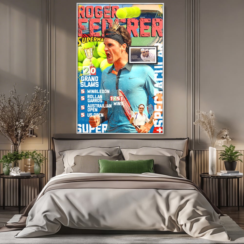 Tablou Canvas Premium LuxCanva® B1004, Roger Federer , Decorativ, Sportiv, Vedete, Tenis, Campioni, Culori Vibrante