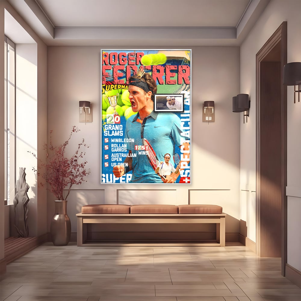 Tablou Canvas Premium LuxCanva® B1004, Roger Federer , Decorativ, Sportiv, Vedete, Tenis, Campioni, Culori Vibrante