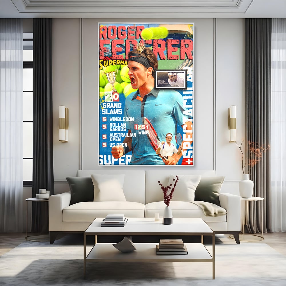 Tablou Canvas Premium LuxCanva® B1004, Roger Federer , Decorativ, Sportiv, Vedete, Tenis, Campioni, Culori Vibrante