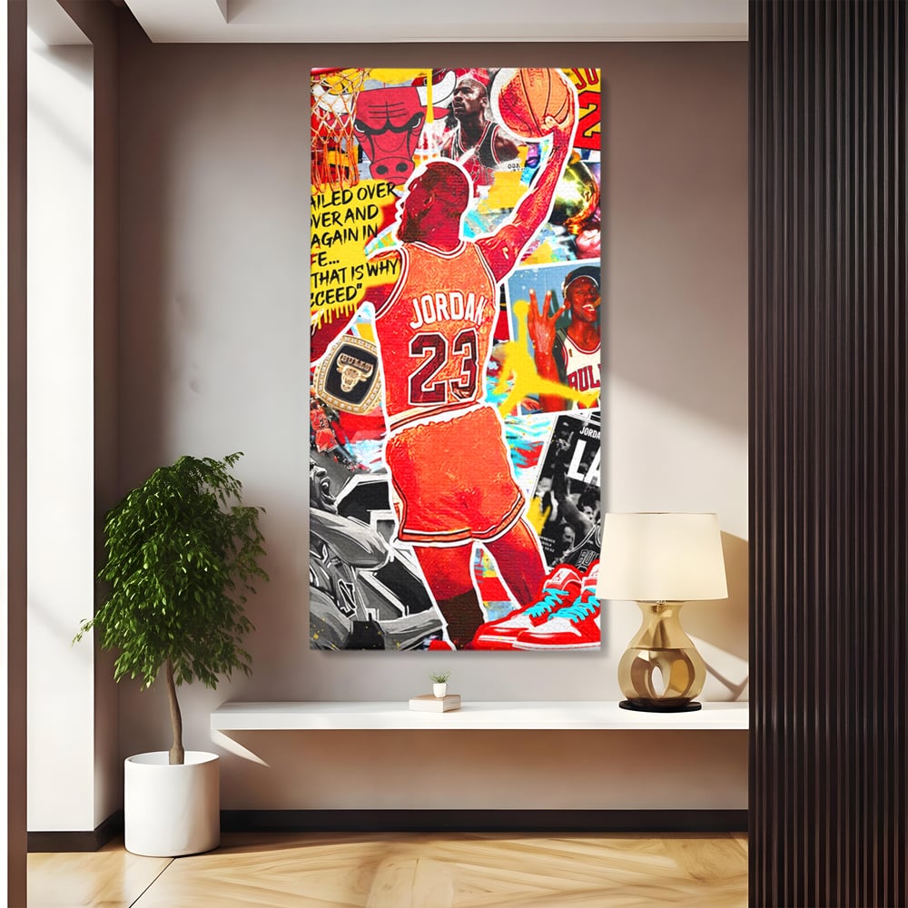 Leinwand Premium Canvas Wandkunst, LuxCanva® B1006, Michael Jordan, Basketball, Motivation, Sport, Slam Dunk, lebendige Farben