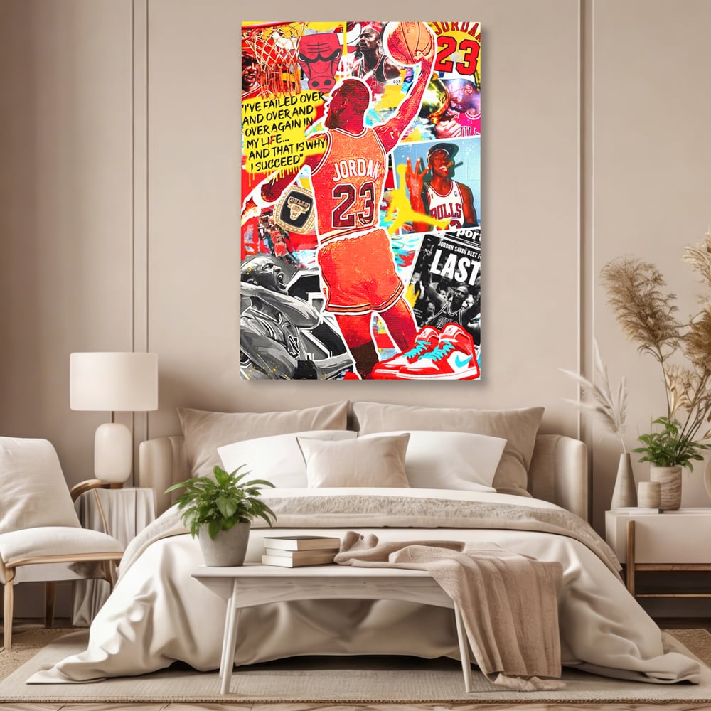 Leinwand Premium Canvas Wandkunst, LuxCanva® B1006, Michael Jordan, Basketball, Motivation, Sport, Slam Dunk, lebendige Farben