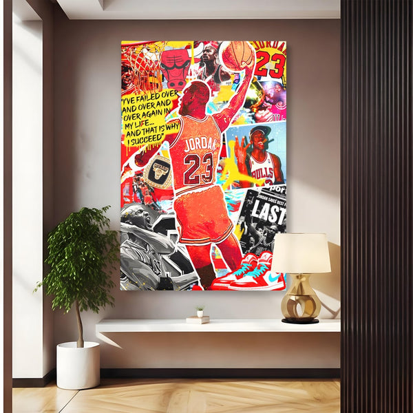Leinwand Premium Canvas Wandkunst, LuxCanva® B1006, Michael Jordan, Basketball, Motivation, Sport, Slam Dunk, lebendige Farben